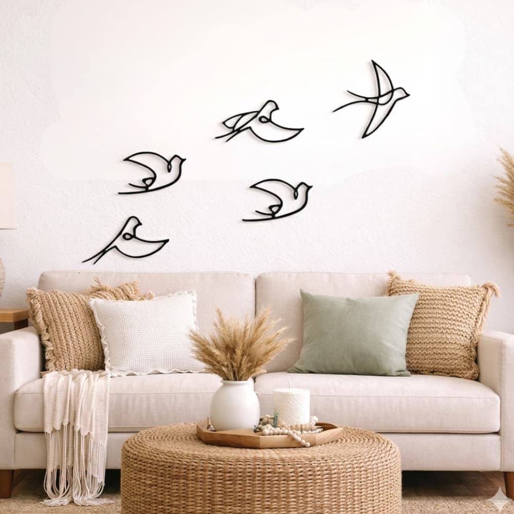 Kit 5 Quadros Vazados Pássaro Decorativo de Parede em MDF Quarto Sala Minimalista