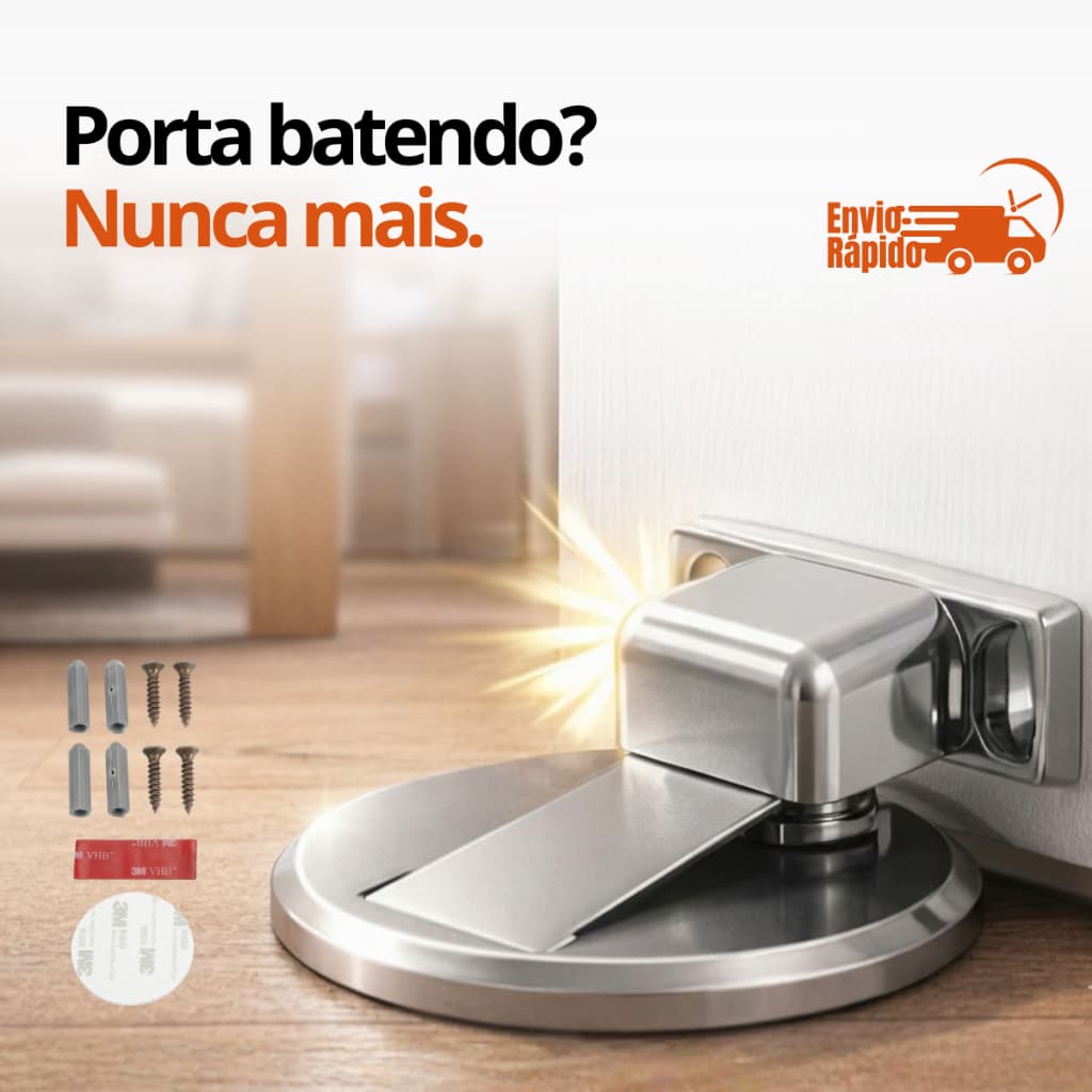 Prendedor Trava Fixador de Porta Magnético Adesivo Slim Inox Cromado