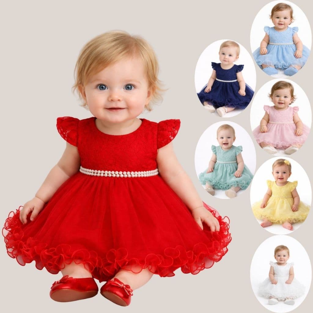 Vestido Recem Nascido à 4 Anos em Renda e Tulle Ideal Para Fotos Bebê MesVersário Batizado Natal