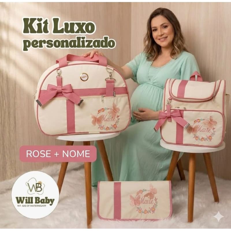 Kit Bolsa Maternidade Personalizado Menina - TEMA JARDIM + NOME