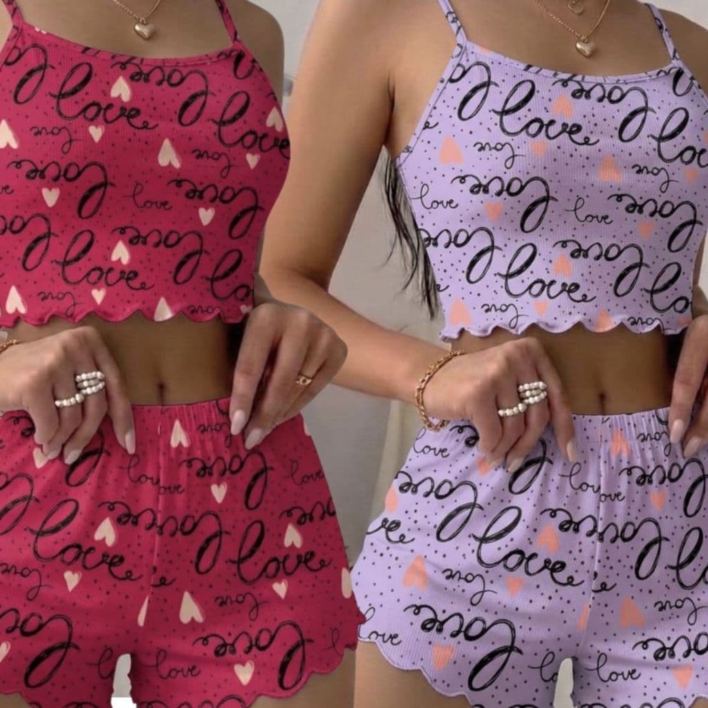 2 PEÇAS PIJAMA VIRGINIA CONJUNTO FEMININO CROPPED SHORT CORAÇÃO  SUEDE SEDA TOQUE MACIO