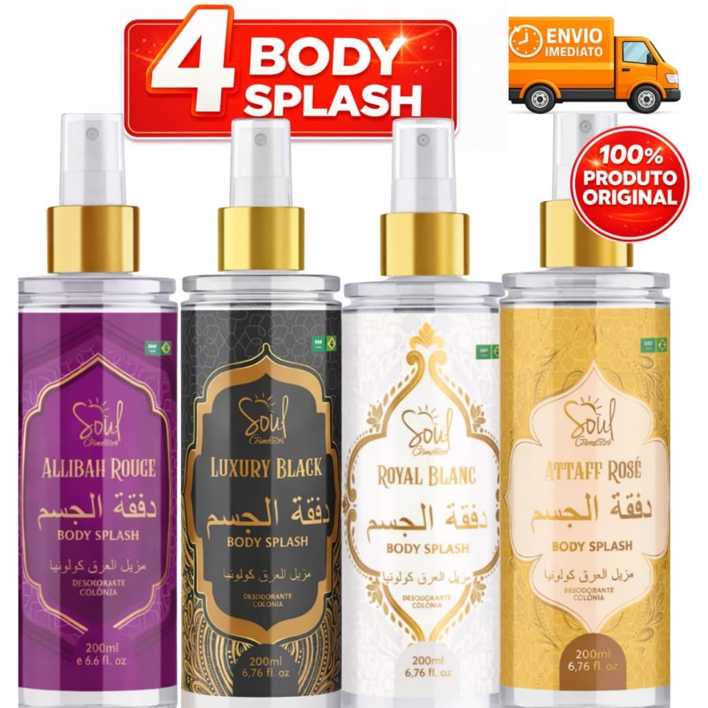 KIT 4 BODY SPLASH ARABE, DESODORANTE COLONIA ARABE FEMININO 200 ML