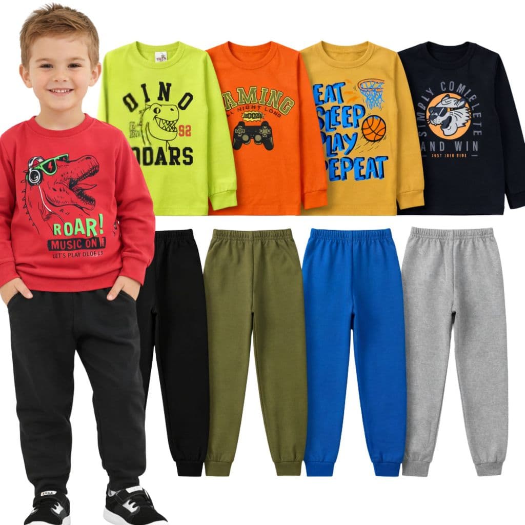 Kit 8 PEÇAS moletom Inverno Menino SORTIDO- 4 Casacos + 4 Calças - 01 ao 08