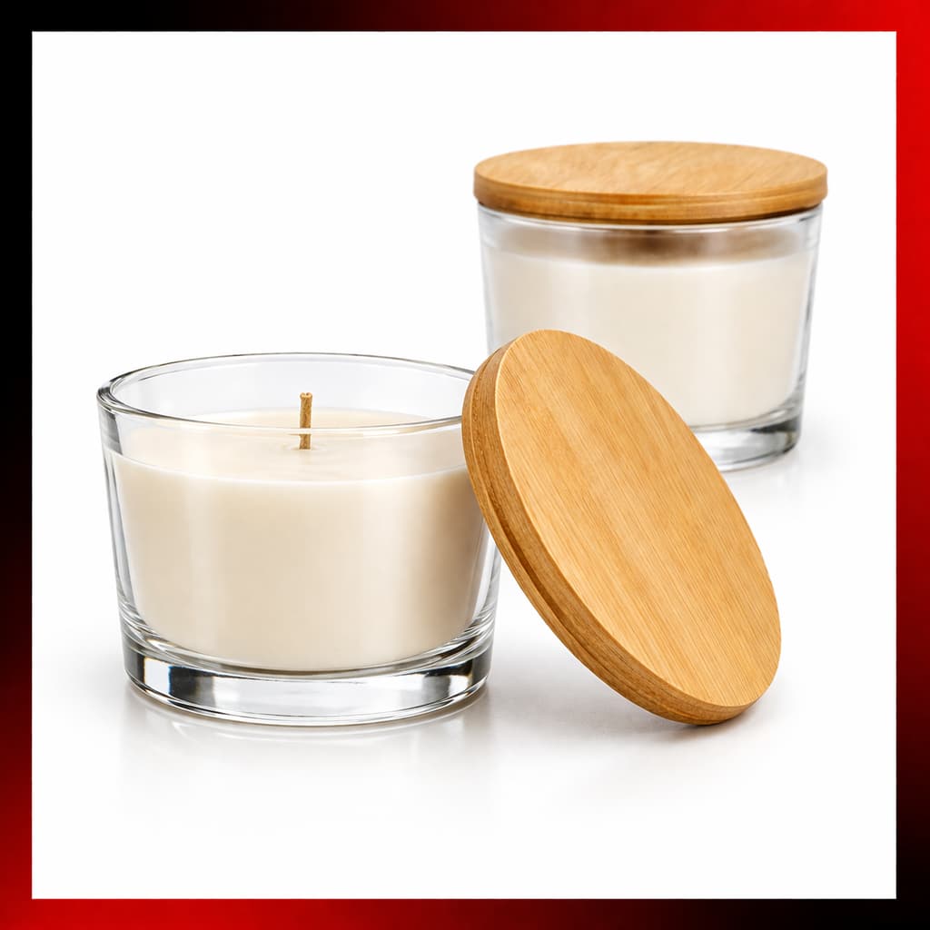 Kit Potes De Vidro para Velas 150ml Tampas Madeiras Potes para Velas