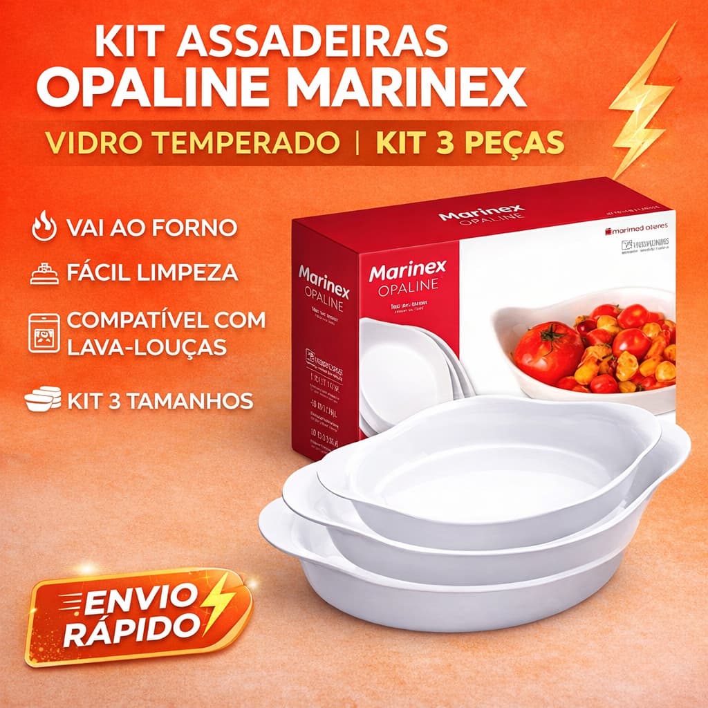Jogo Assadeiras Marinex Opaline Branco 3 Peças Vidro Temperado Refratário Forno ENVIO IMEDIATO