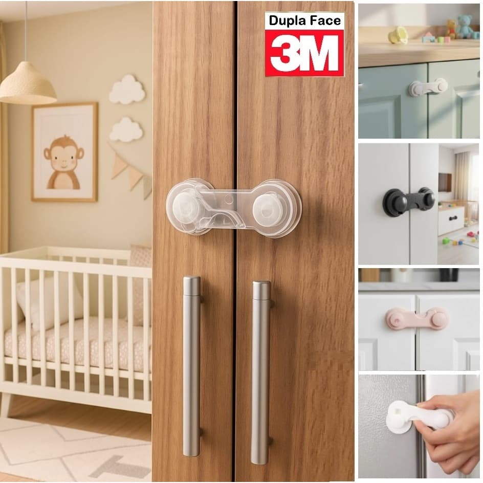 Kit 3 Travas Para Gaveta Porta Armário Segurança Bebê - Dupla Face 3M