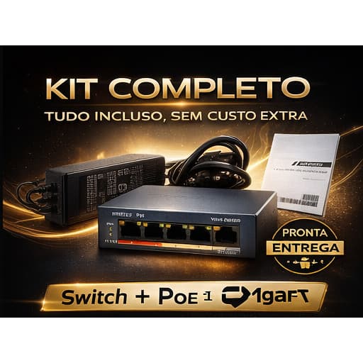 Switch PoE Hikvision DS-3E0105P-E/M(B) 4 Portas 35W 300m CFTV + FONTE para câmeras IP
