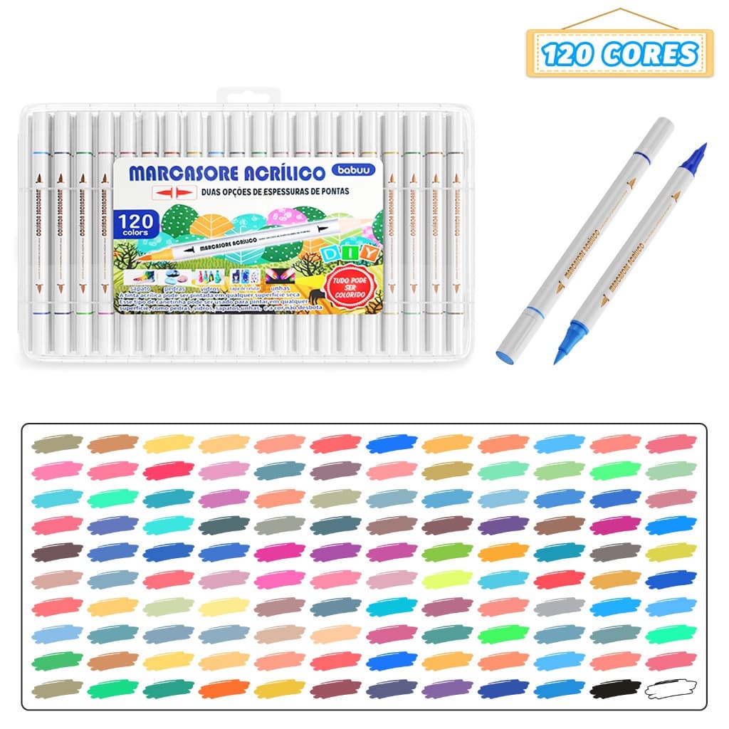 120/72/48/36/24 Cores Caneta Marcadora acrílica Ponta Dupla Com NÚMERO DE CORES Branco Preto Dourado Material Escolar