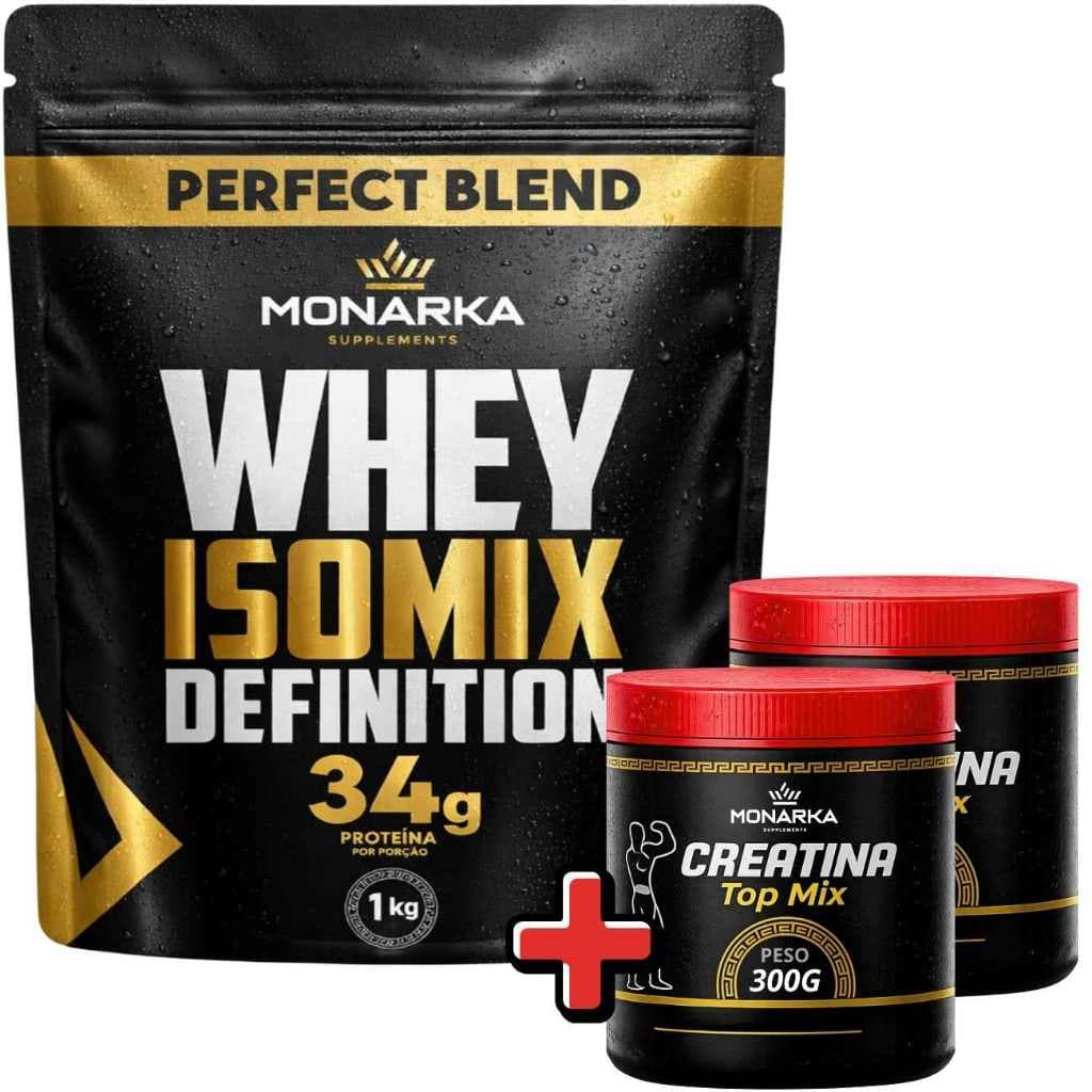 KIT Creatina em Dobro: Whey Protein Isolado Concentrado + 2x Creatina Monohidratada 300g Suplemento