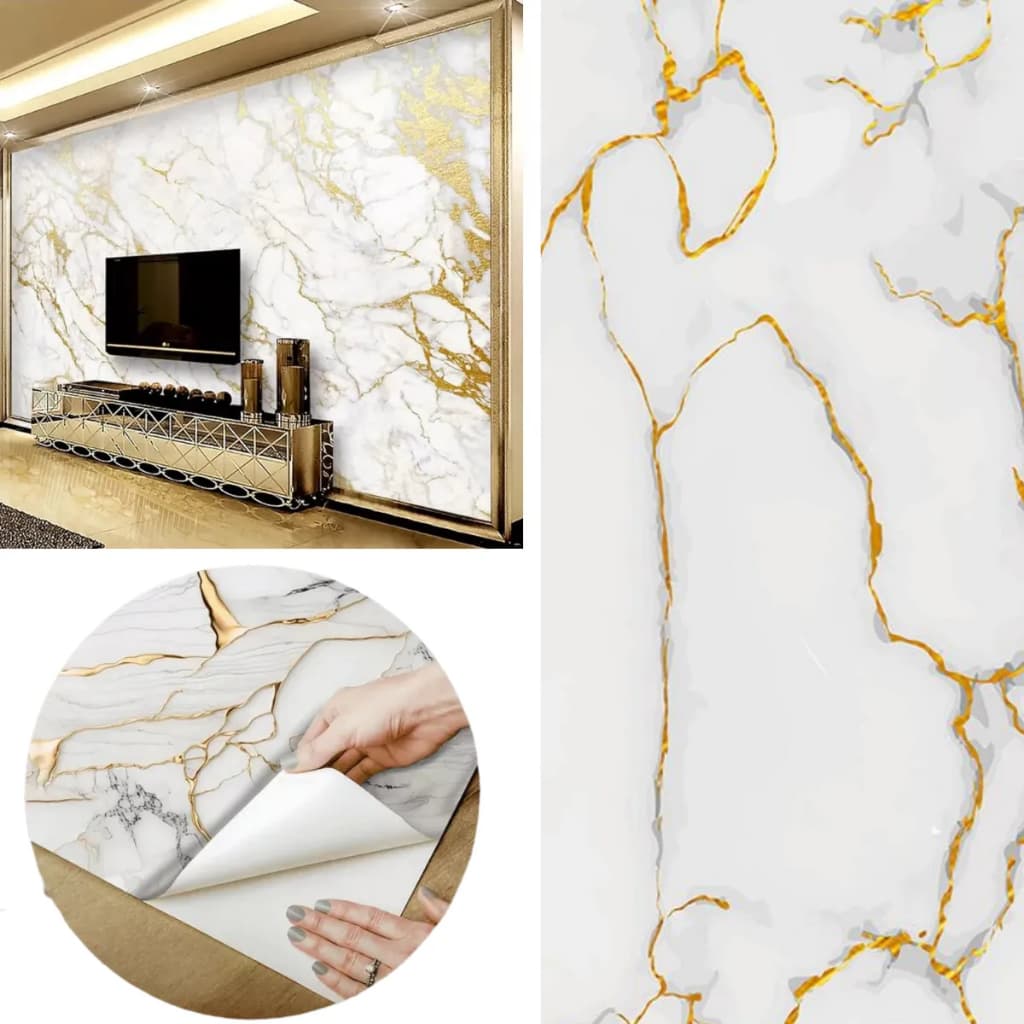 Papel de Parede Adesivo Marmore Dourado EnvelopamentoAutocolante Decoração Marmorizado DOURADO