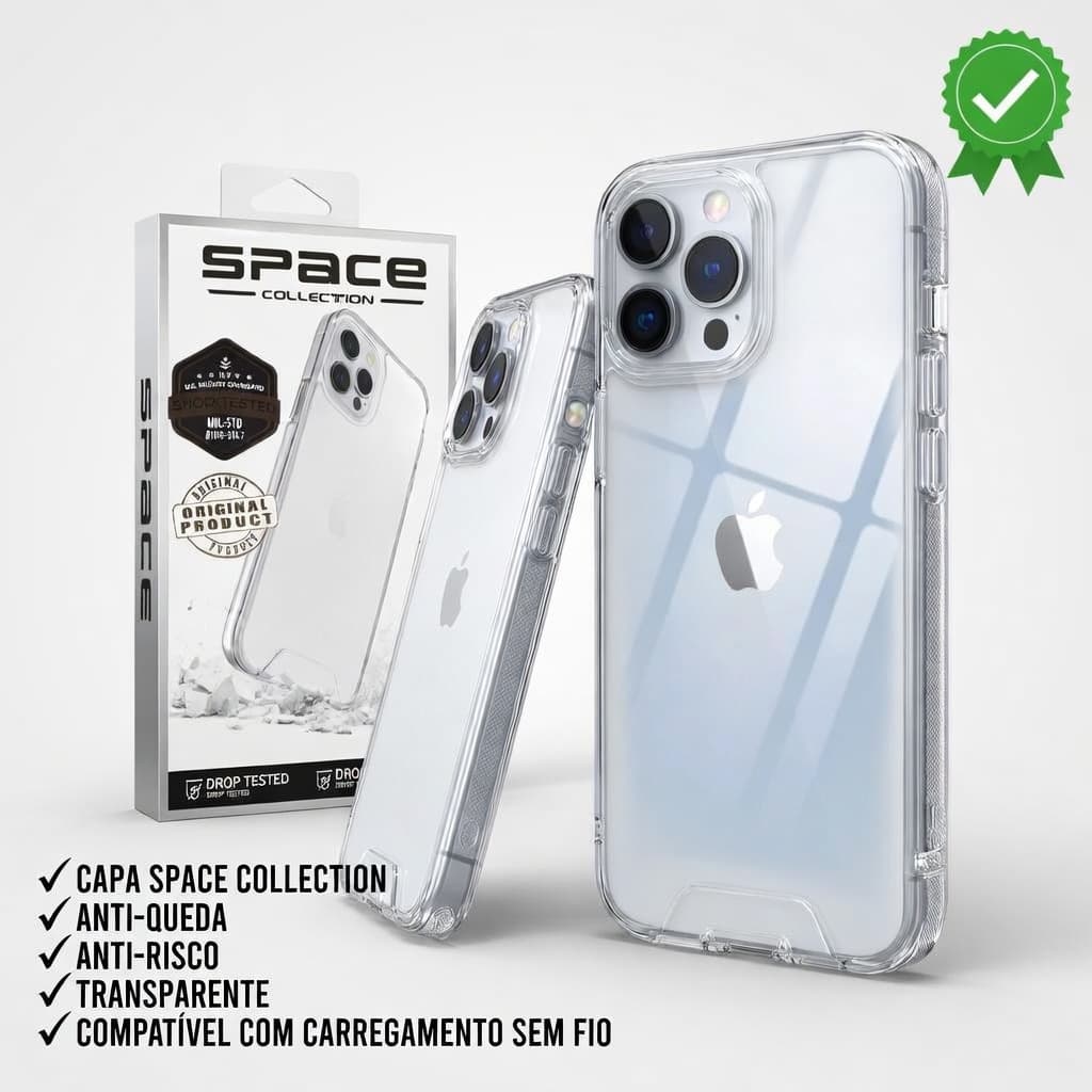 Capa Capinha Space Acrílico Transparente Anti Impacto iPhone 7 8 Plus XR 11 12 13 14 15 16 17 ProMax