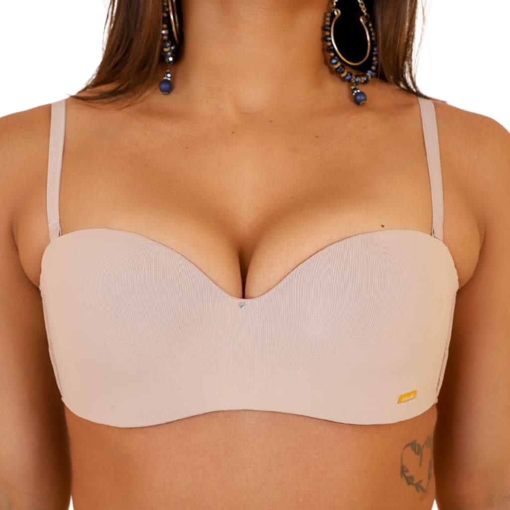 Sutiã tomara que caia Bege com bojo sutian bustie feminino alças removíveis