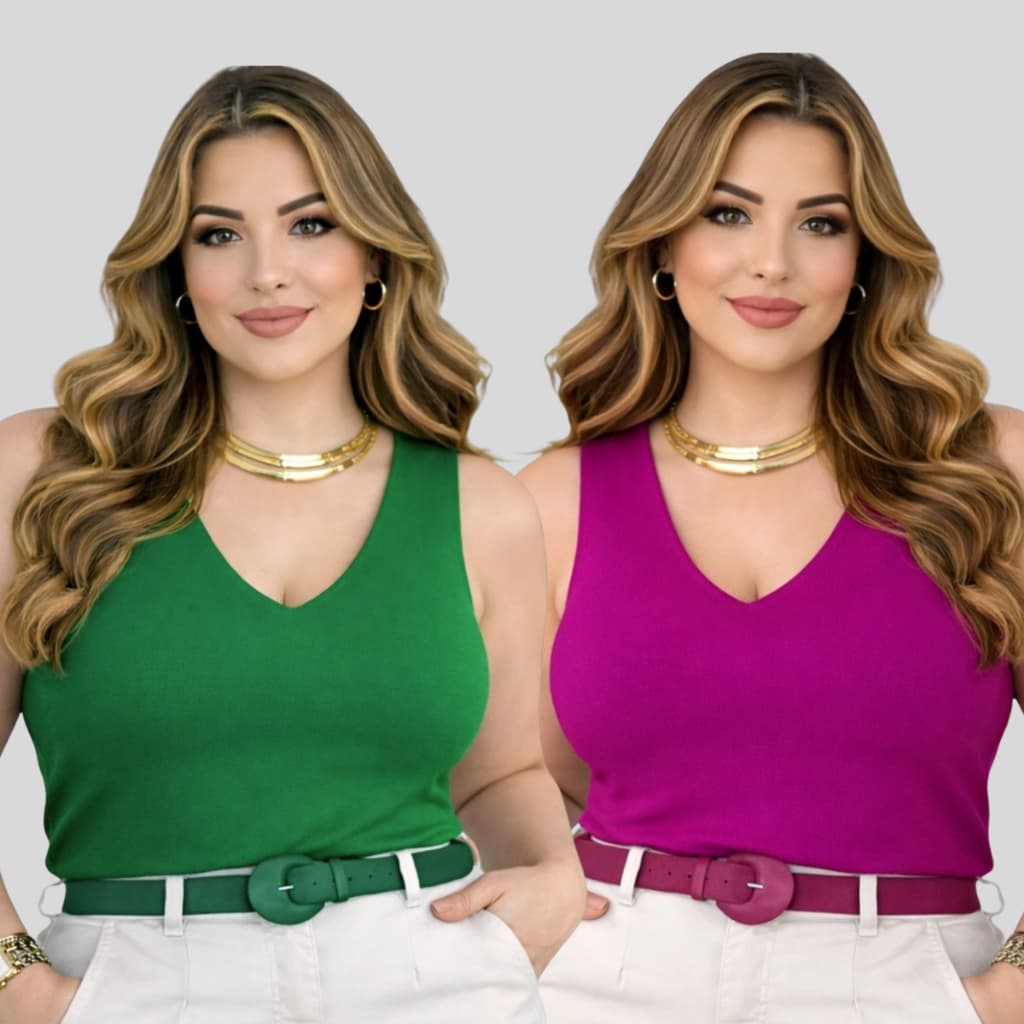 Kit com 2 Blusa Regata Feminina Plus Size Social Alça Larga Trabalho Blogueira Básica Evangélica