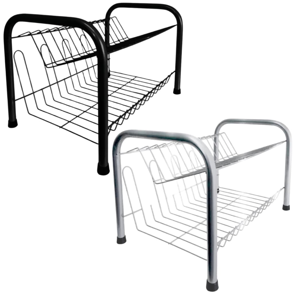 Escorredor Secador De Louça Aço 2 Andares 13 Pratos + Porta Copos Preto Cromado Promoção Desconto