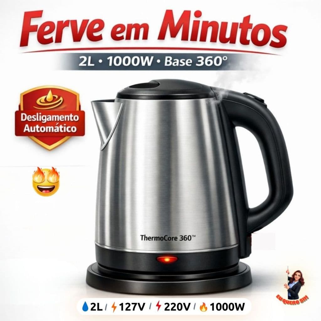Chaleira Jarra Elétrica Inox 2 Litros 127v / 220v  Água Café Chá