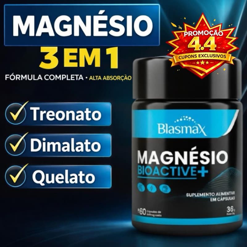Magnésio 3 em 1 | Treonato + Dimalato + Quelato | Energia, Sono e Relaxamento – 60 Cápsulas Blasmax