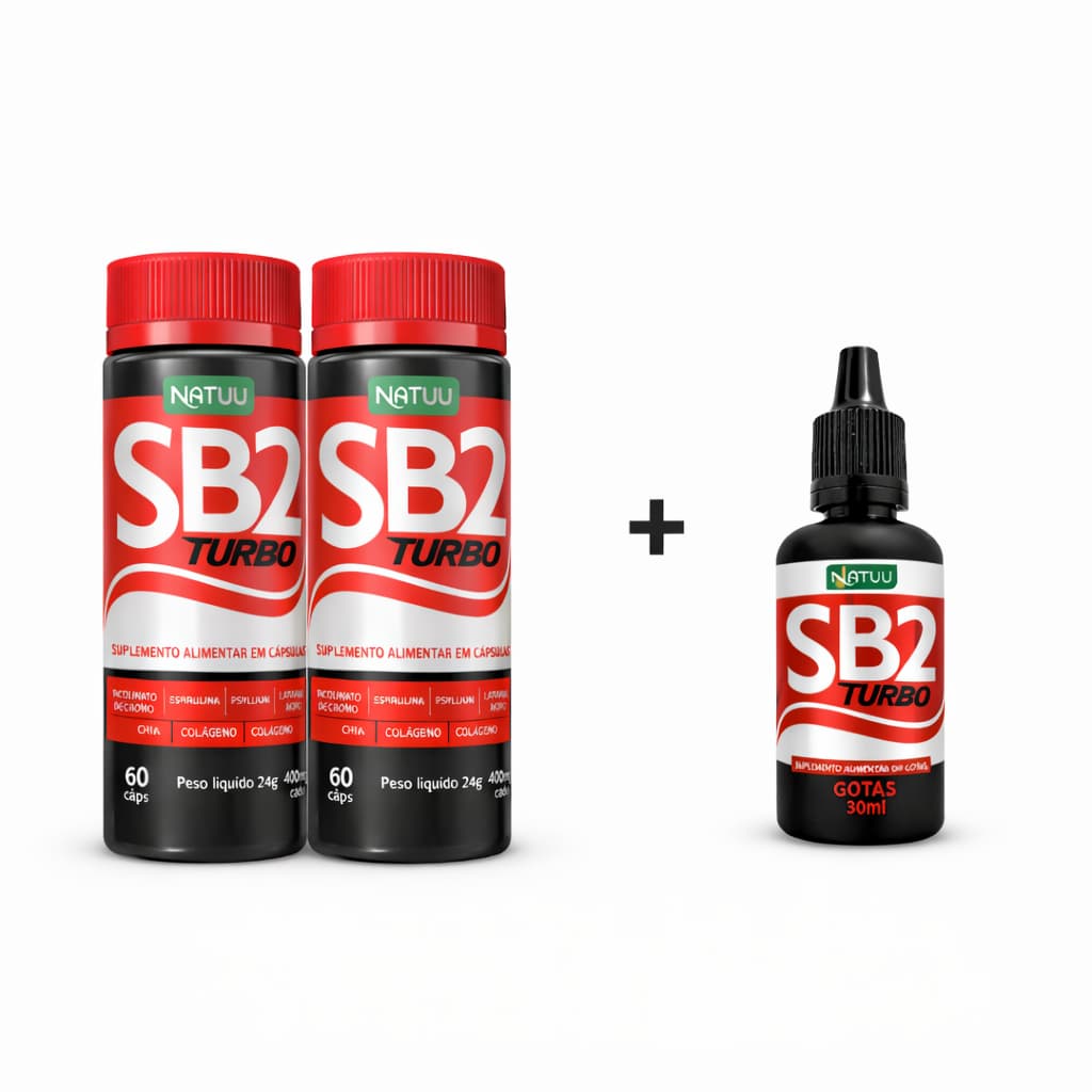 Kit 2 x SB2 60 Cápsulas + 1 SB2 Gotas 30ml Chá Verde Guaraná Gengibre Cafeina Natuu Suplementos (Kit 3 Itens)