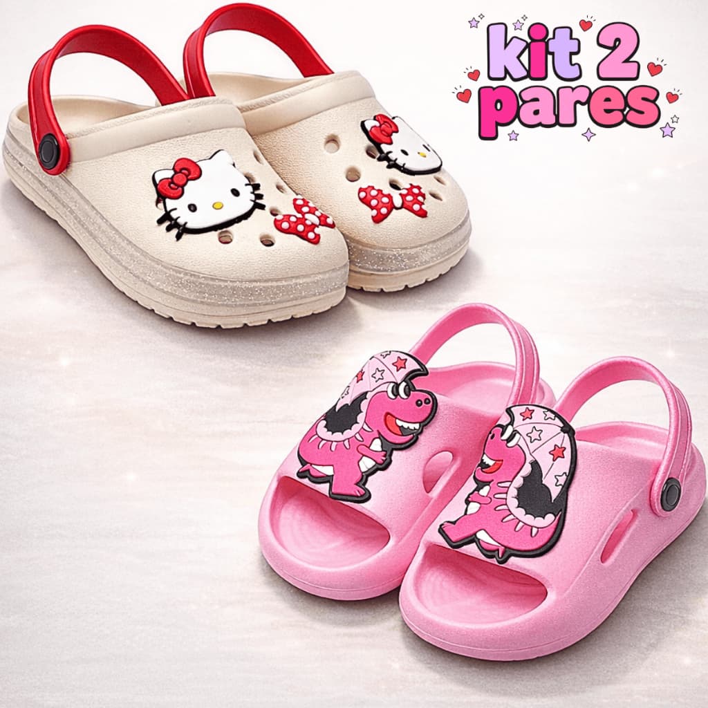 Kit 2 Pares Babuche Infantil Menina Sandália Feminina Leve e Confortável