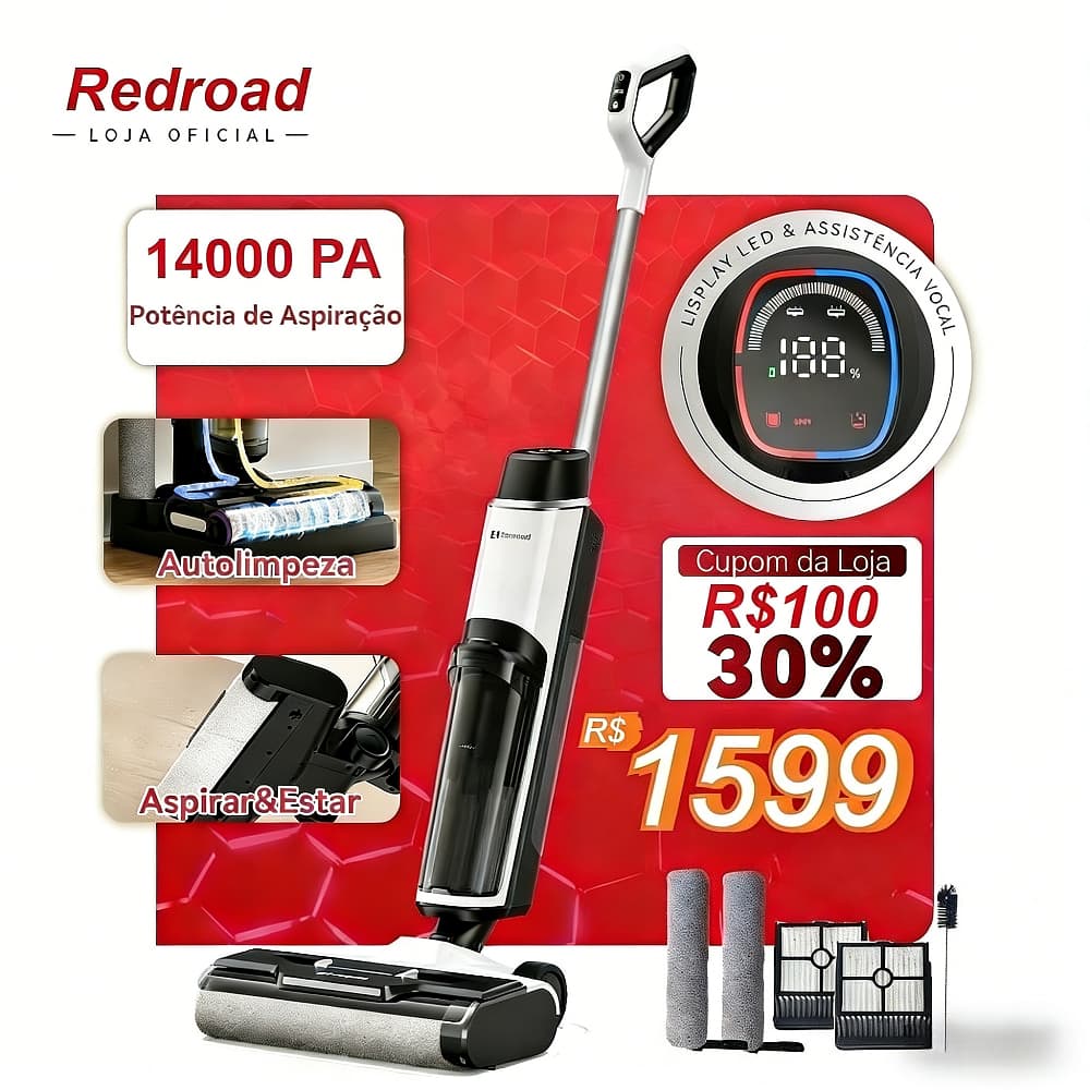 Aspirador três em um Aspiração lavagem esfregamento 3 em 1 Depósito de água de 910 ml  Ecrã LED 100V-240V Redroad W15