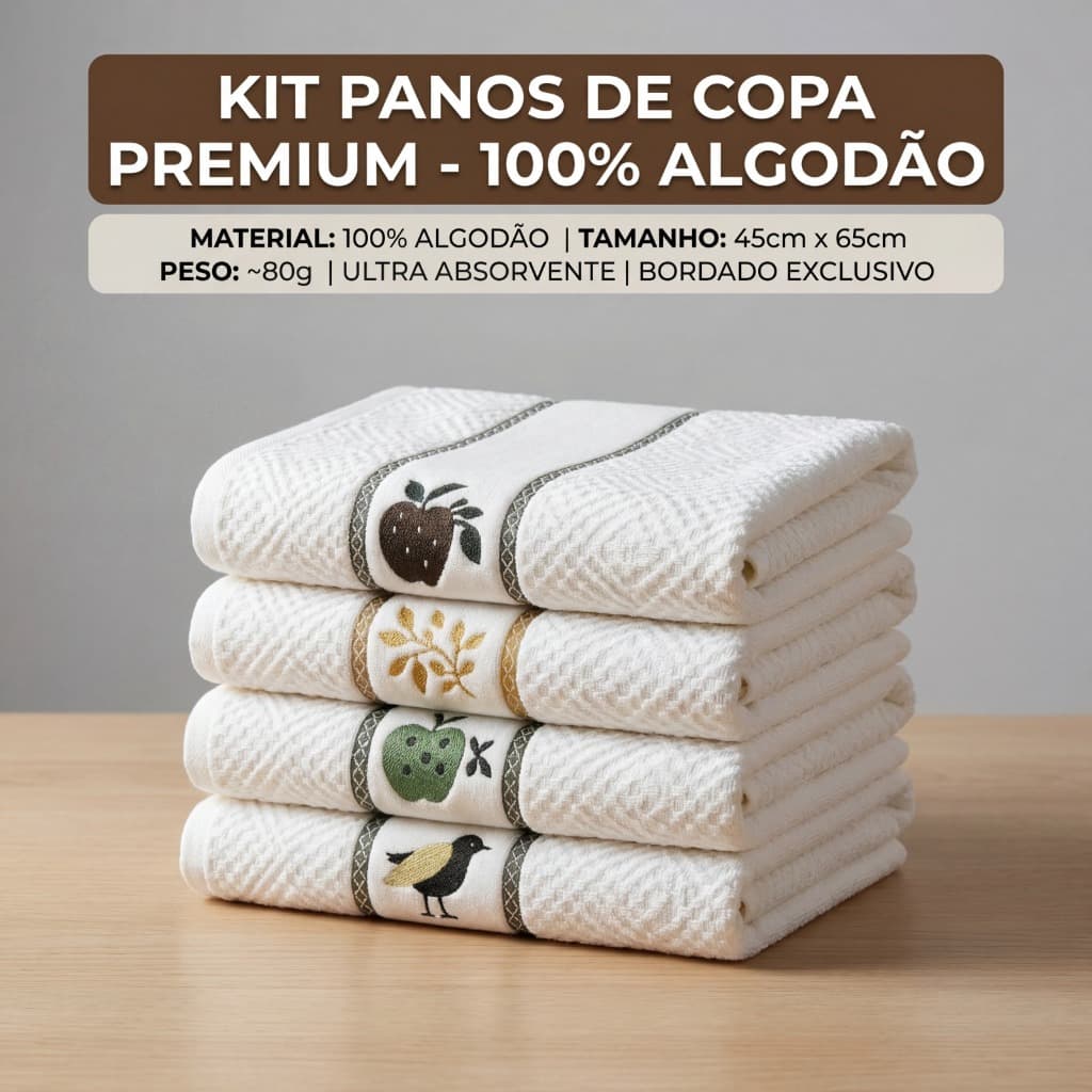 Kit Pano De Copa Jacquard Premium 100% Algodão 45x65cm Cozinha Desenhos Na Barra