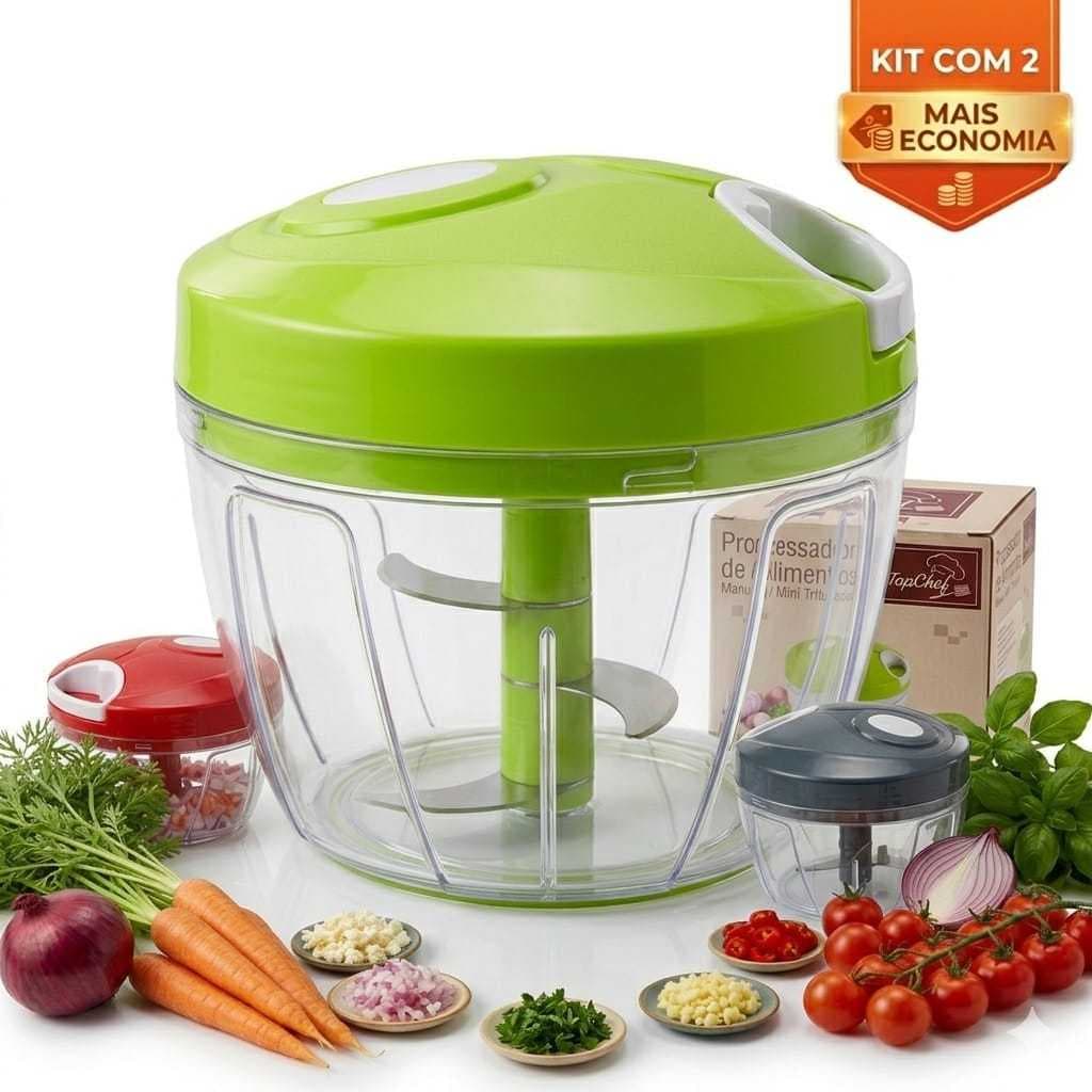 Processador manual multiuso de 500ml com 3 lâminas triturador de alimentos como alho e cebola