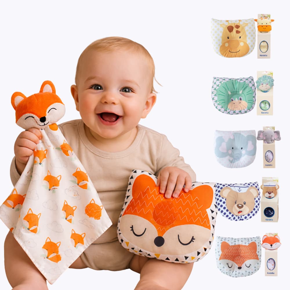 Naninha com Prendedor de Chupeta + Travesseiro Anatômico para Bebê Kit 2 peças