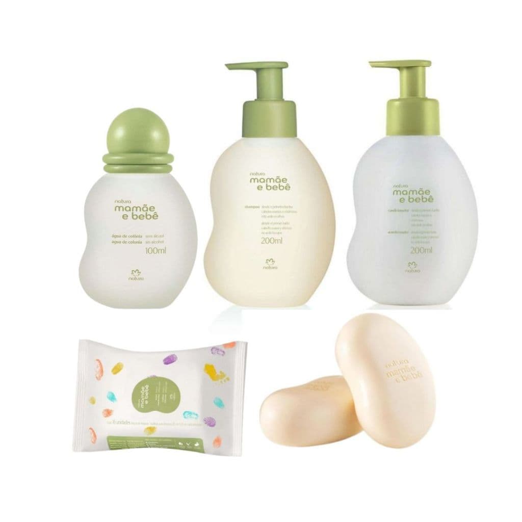 Kit Mamãe e Bebê Natura - 5 Itens Shampoo/ Cond/ Colonia / Sabonete em barra 2 un / Lenço peq