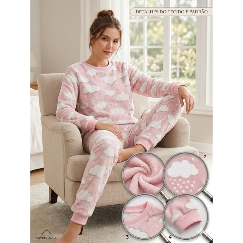 Pijama Adulto Multicolorido Frio Fleece - Super Fofo Confortável para Noites Frias