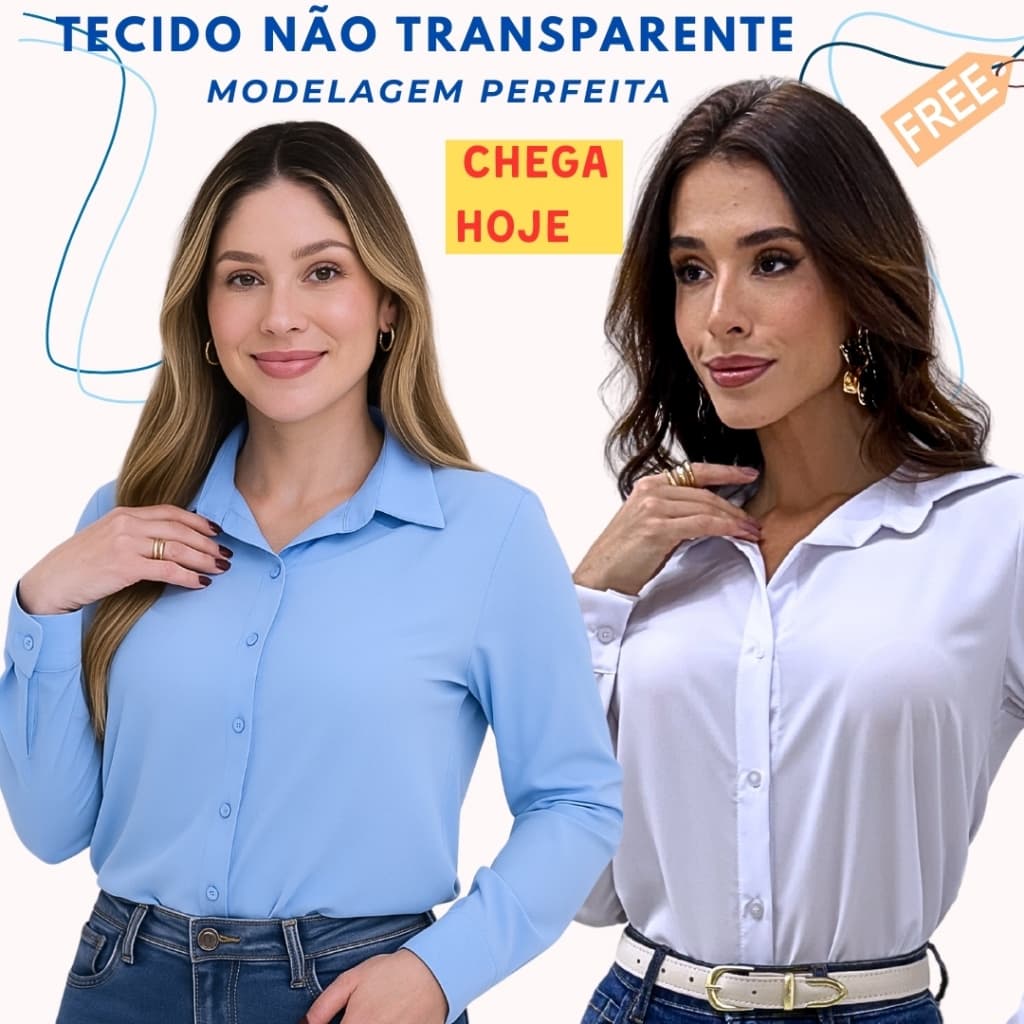 Camisa Social Feminina Elegante Crepinho Premium Manga Longa Gola Colarinho Chic Trabalho M G GG