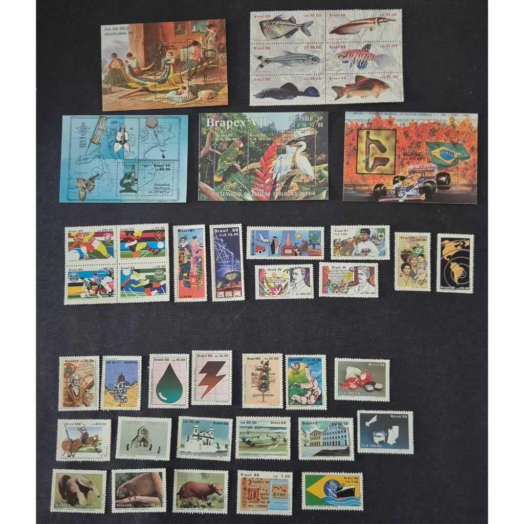 Ano completo de selos dos correios ano 1988 - Comemorativos + 4 blocos. Ver descrição