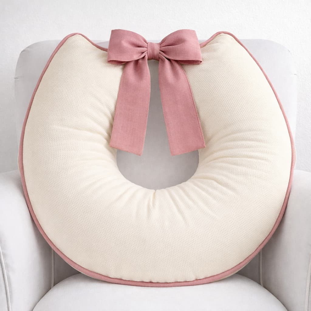 Almofada de Amamentação para Amamentar Travesseiro Piquet Macio 100% Algodão com Laço Capa com Zíper