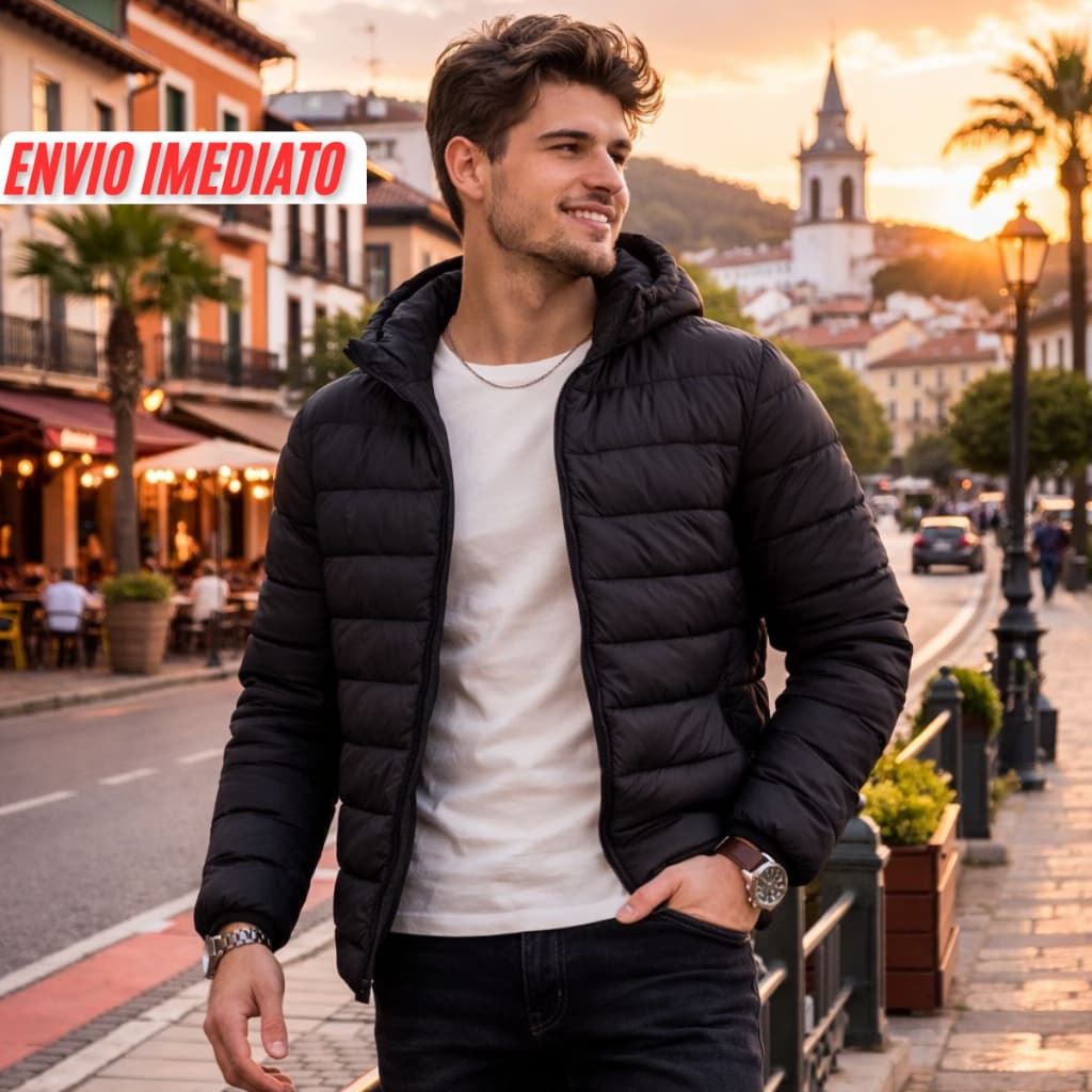 Jaqueta Puffer Masculina  Blusa Bobojaco Agasalho Capuz Removível Impermeável Bolsos Internos Casaco De Frio Inverno