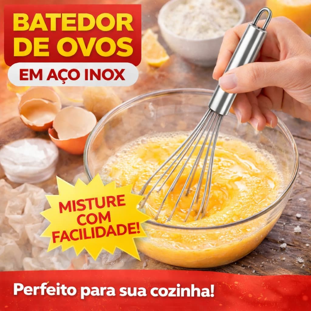 Batedor Fouet  Profissional De Ovos e Massas Cabo Reforçado e Normal 25cm Ou 29CM Utensilio