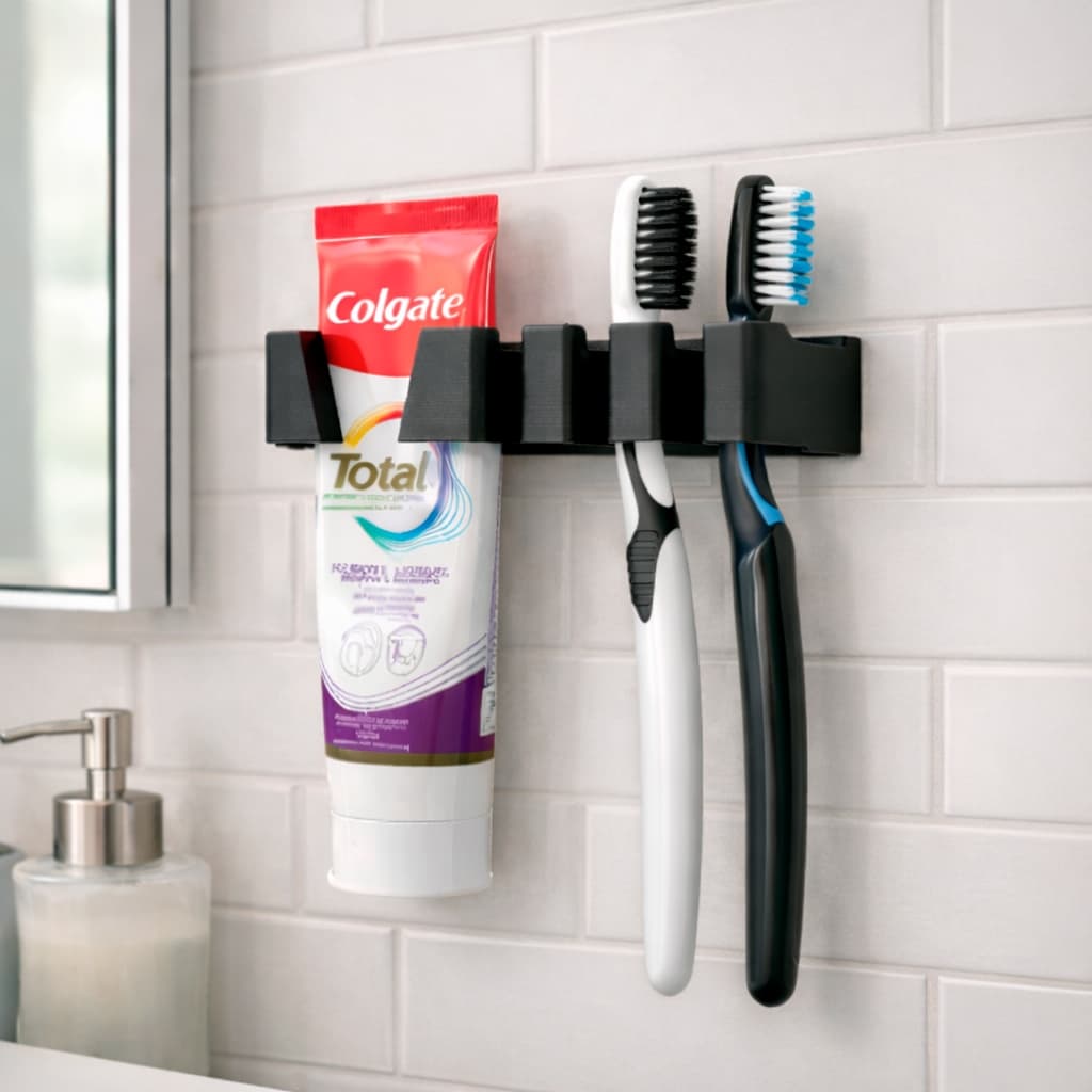 Suporte Organizador de Escovas e Creme Dental | 4 Escovas + 1 Pasta | Fixação Dupla Face Extra Forte