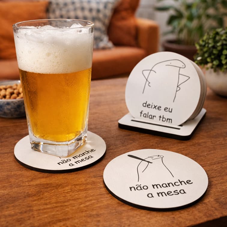 Porta Copos Canecas Meme Flork Frases Divertidas MDF 6 Suporte Decoração Feminina Presente Fofo