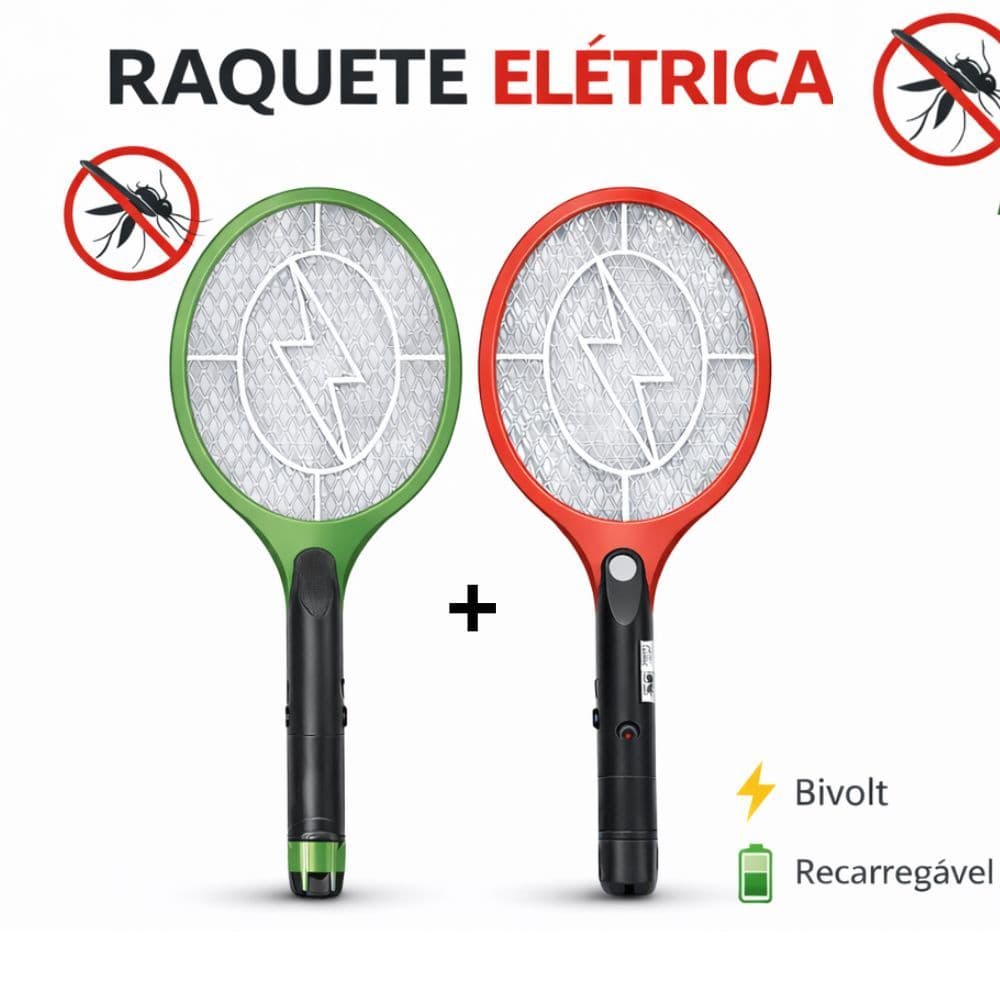 Kit 2 Raquete Elétrica Mata Mosquito Pernilongo Mosca - Recarregável Bivolt 2 Unidades