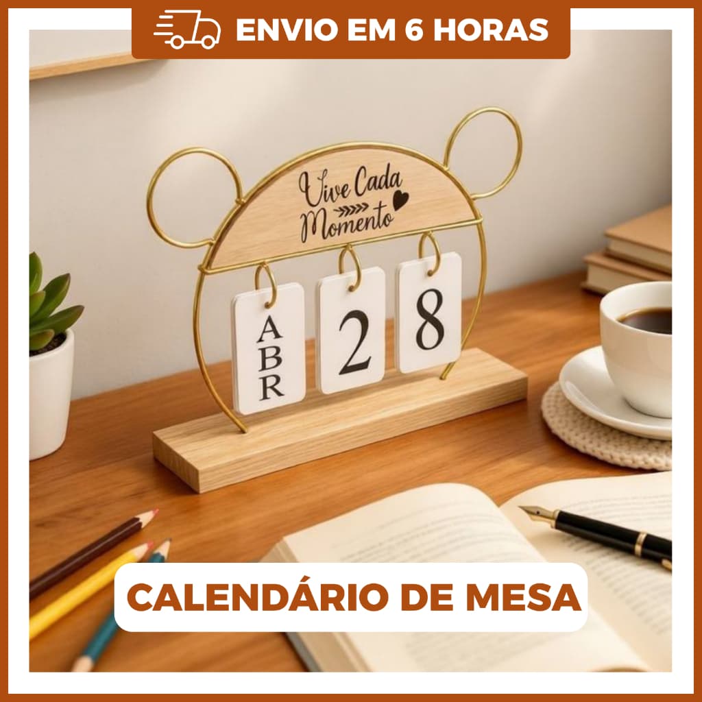 Calendário de Mesa Permanente Personagem Dourado Versátil Decorativo Sala Escritório Home Office