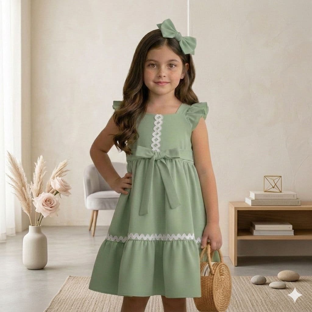 Vestido Infantil Menina Leve Soltinho Alcinha Versátil Luxo Premium Princesa Com Laço de Cabelo Novo