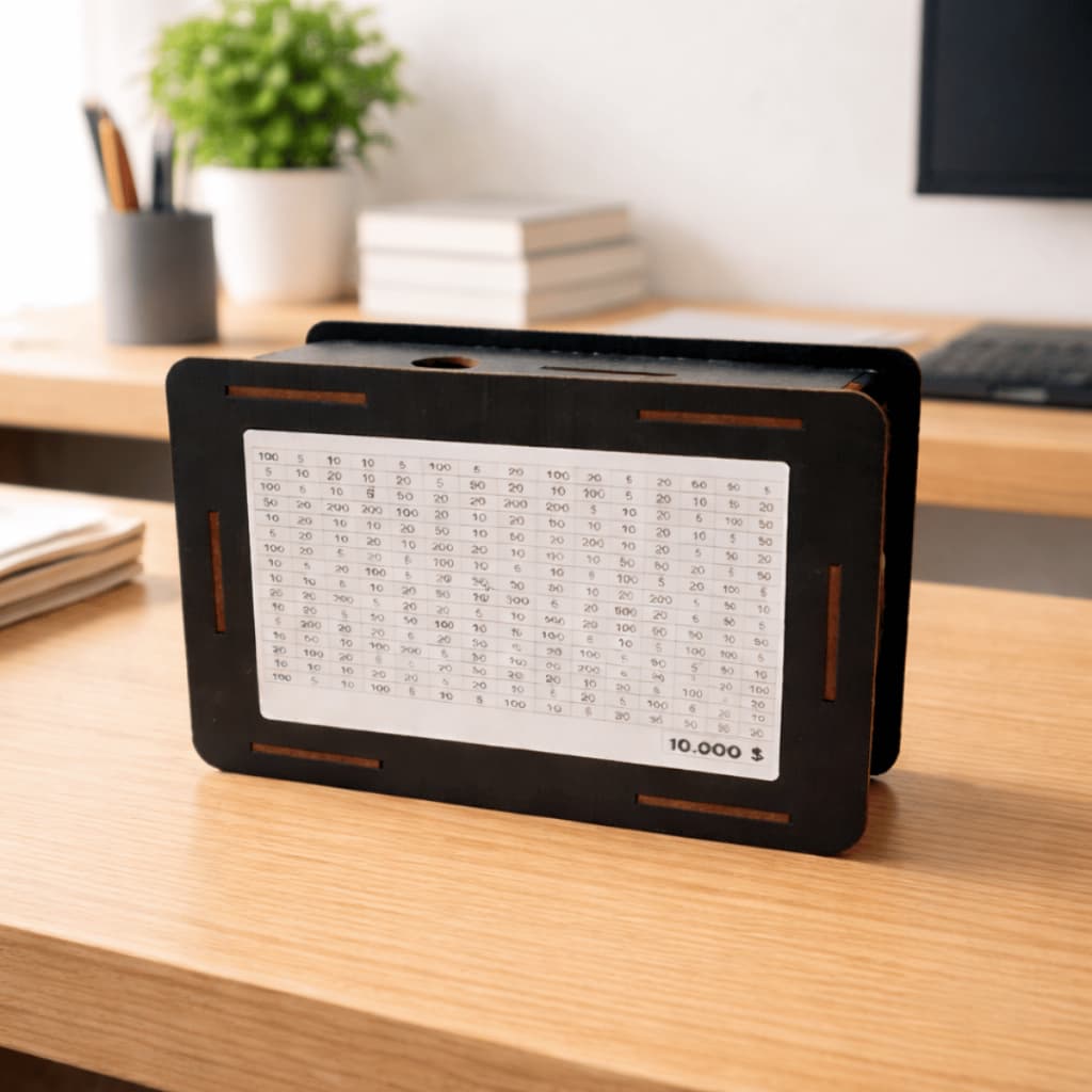 Cofre Desafio 10 Mil Mdf Preto Guardar Dinheiro Porta Moedas Caixa De Dinheiro