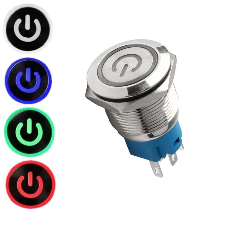 Botão Inox com Led 16mm Interruptor Tipo Trava 12V 24V