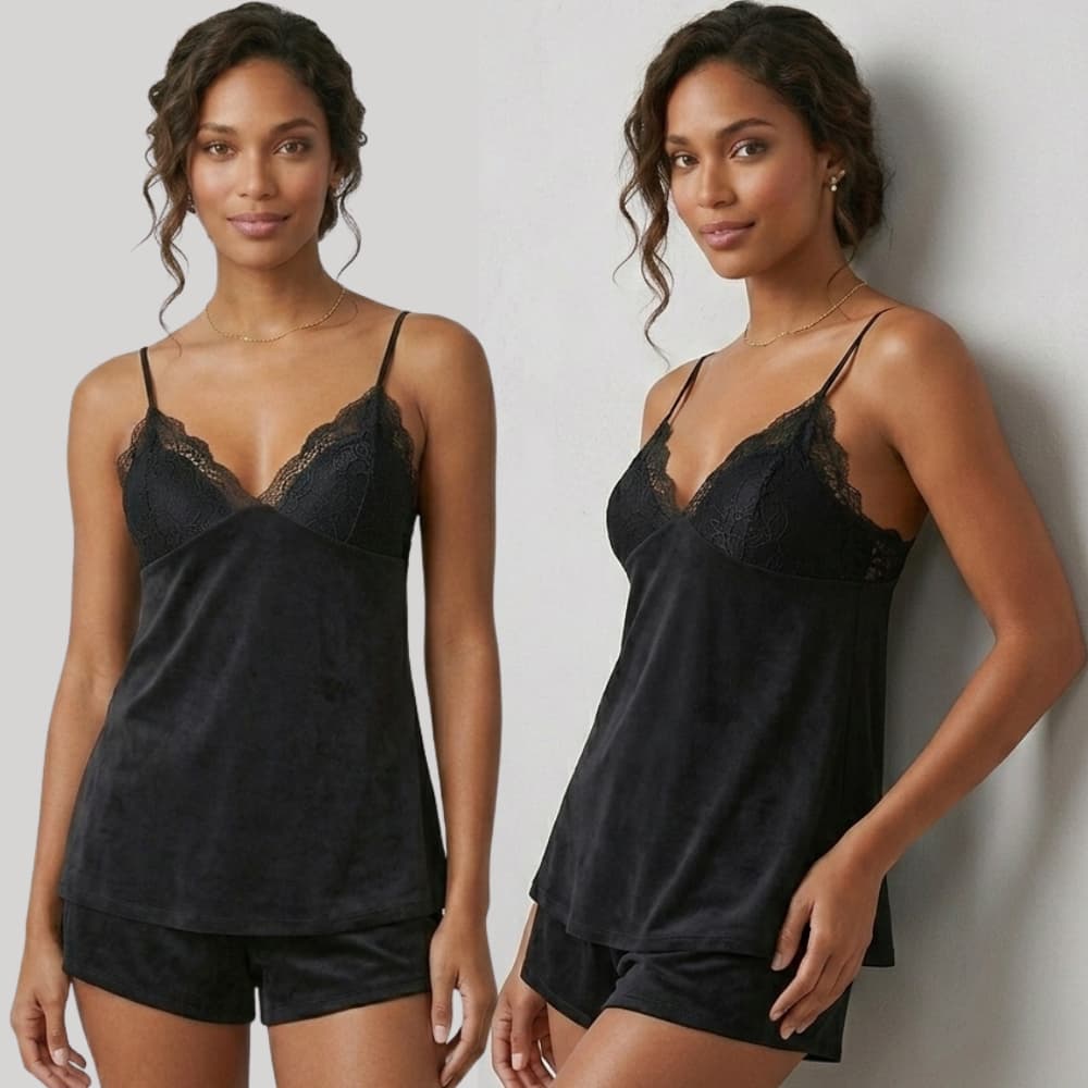 Pijama Baby Doll Sexy Short Doll Feminino Detalhe de Renda Microfibra