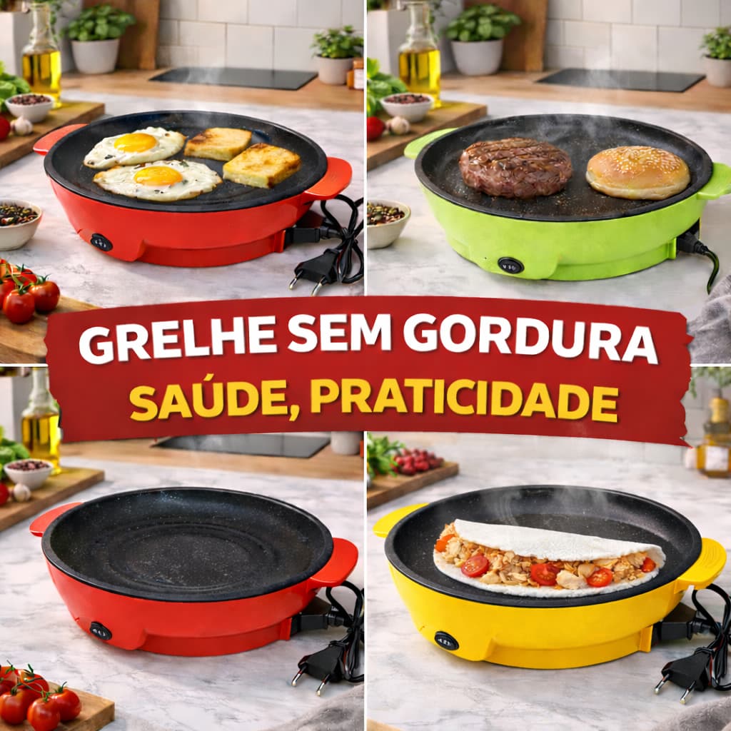Chapa elétrica Grill Frigideira Panela Antiaderente Multifuncional 110 V ou 220 V