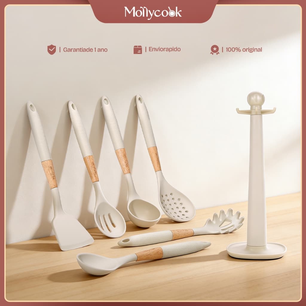 Kit 7 Peças Colheres de Silicone Mollyccok Premium Kit Utensílios Cozinha