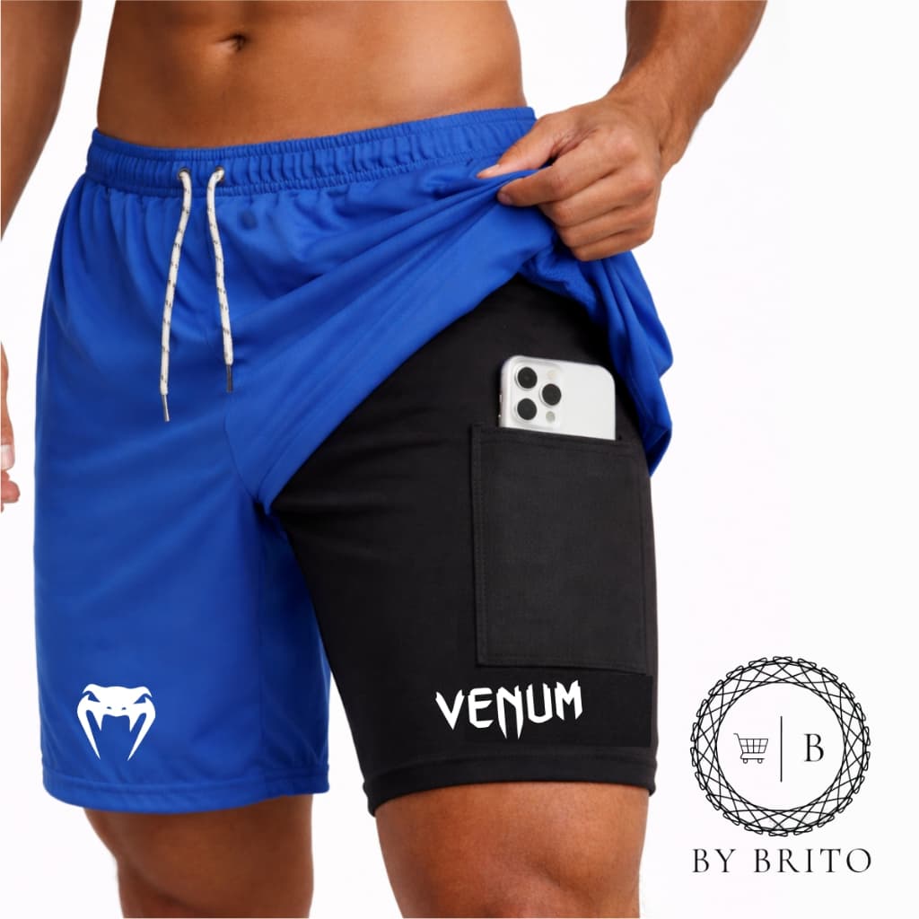 Bermuda De Compressão 2 Em 1 Dry Fit Com Elastano V.NOM01 Cobrinha, Ideal Para Treinos, Academia