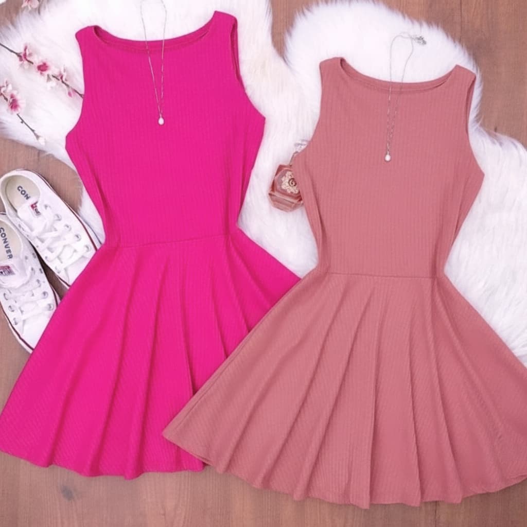 Kit 2 Vestidos infantil curto canelado regata boneca princesa