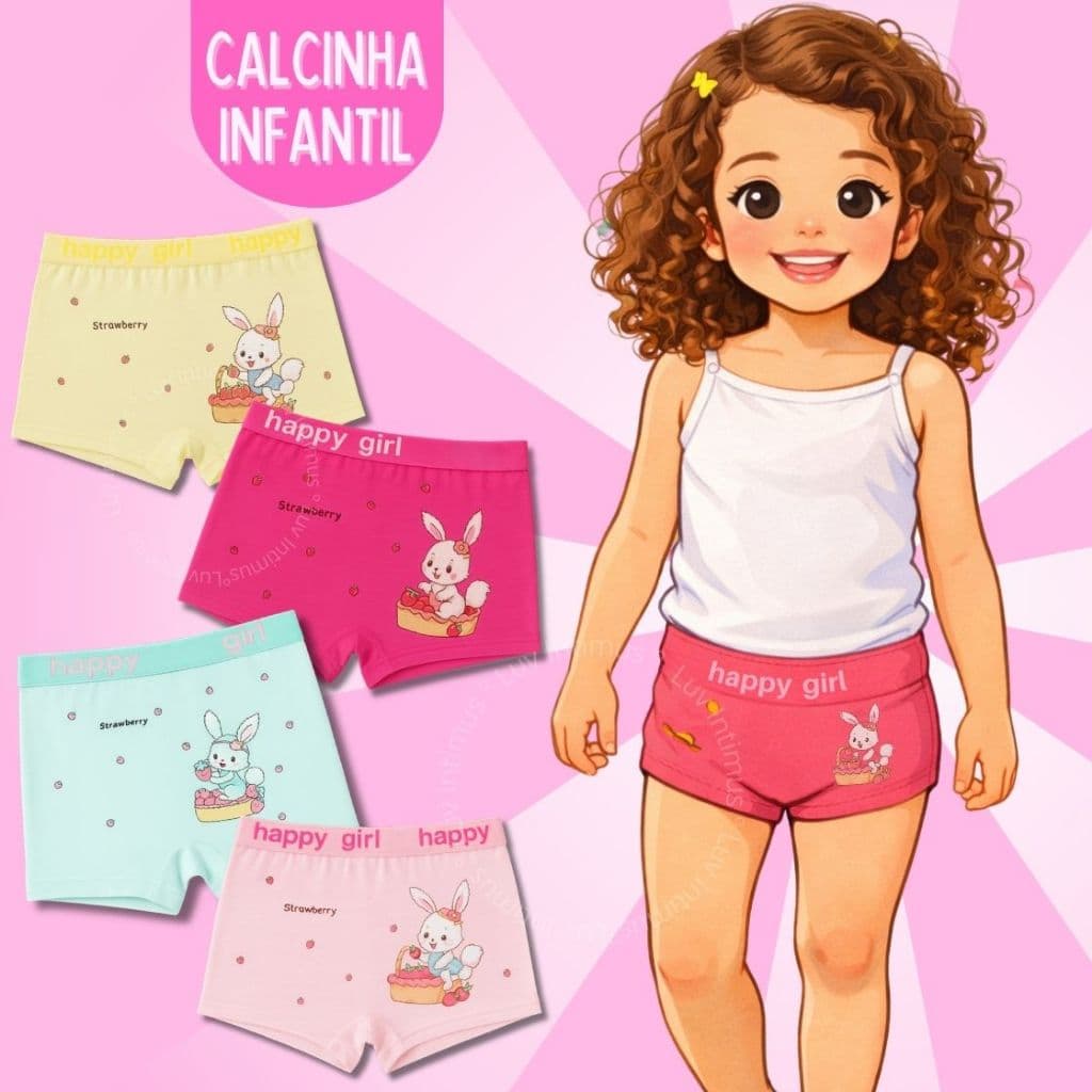 Kit 10,8,5 ou 3 Calcinhas Boxer Infantil 2 a 10 Anos Premium Macio e Respirável