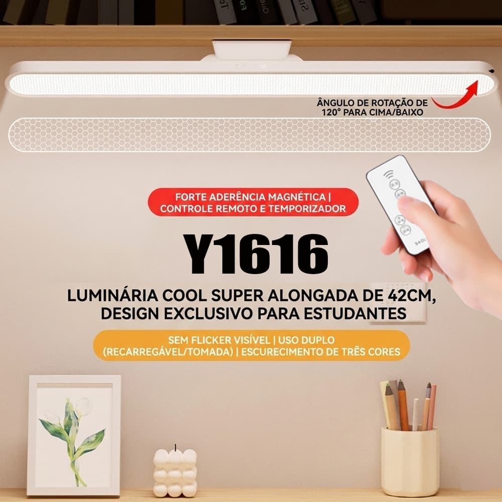 Luz LED Magnética Recarregável USB-C Abajur para Quarto e Estudo Proteção Ocular Com controle remoto