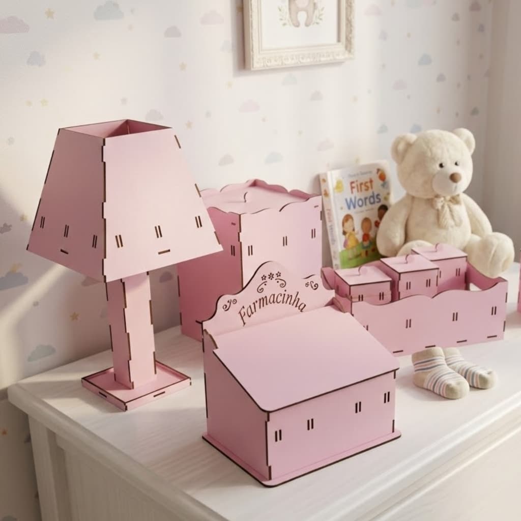 Kit Higiene Bebe Mdf 6 Peças - Escolha sua cor
