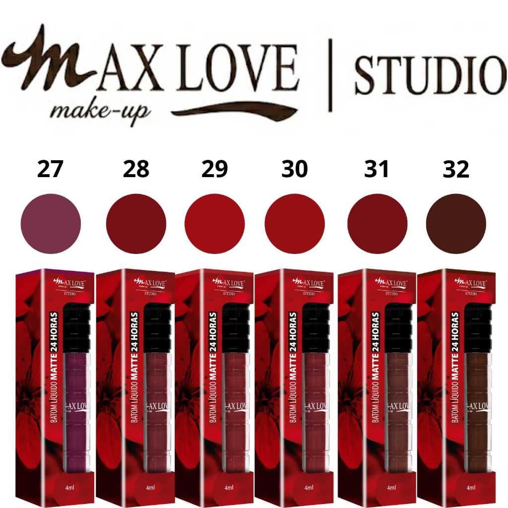 Batom Matte Líquido 24 horas Max Love Escolha as Cores Batons Vinho Vermelho Rosa Nude