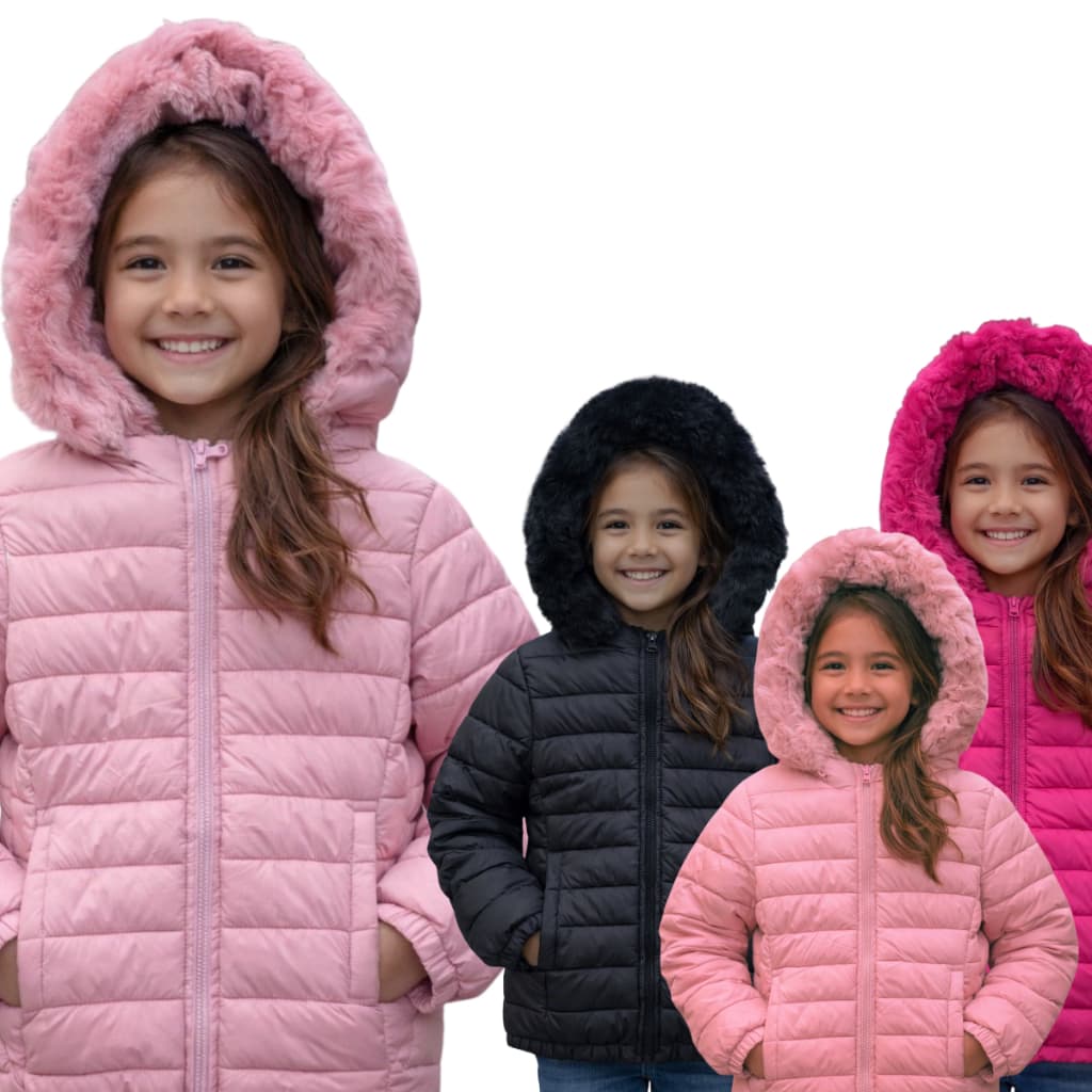 Jaqueta Bobojaco Touca Peluciada Puffer Infantil Menina Inverno